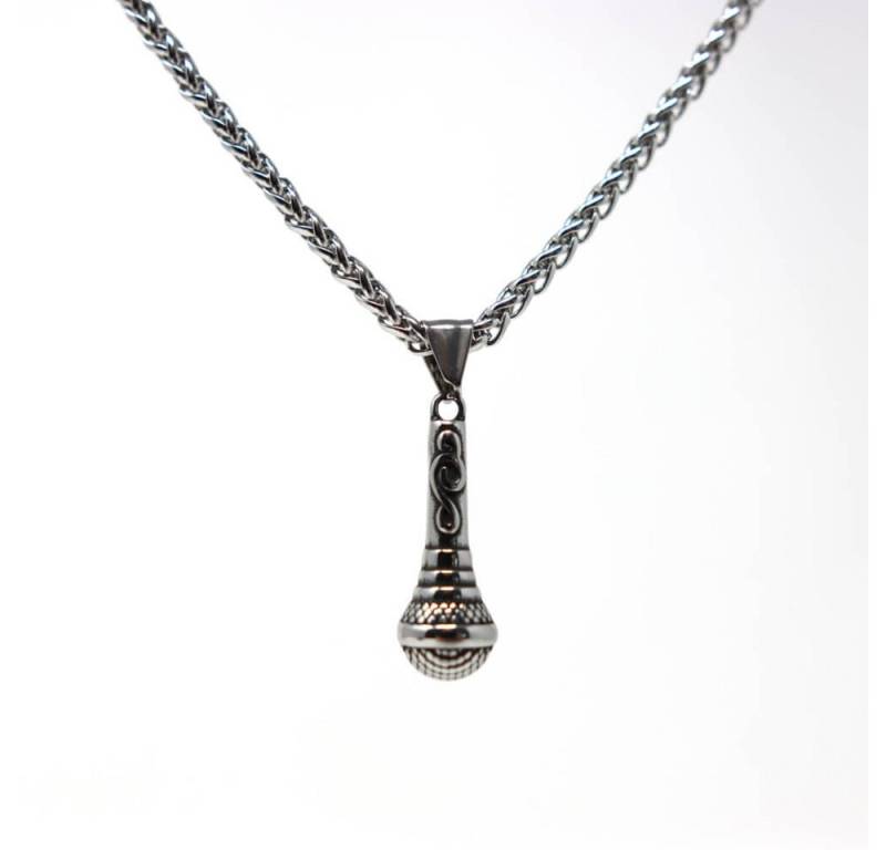 DALMARO Kette mit Anhänger Lederkette Edelstahlkette 316L MINI MIKROFON, Herren Halskette Biker / Wikinger Kette - Schmuckbox von DALMARO