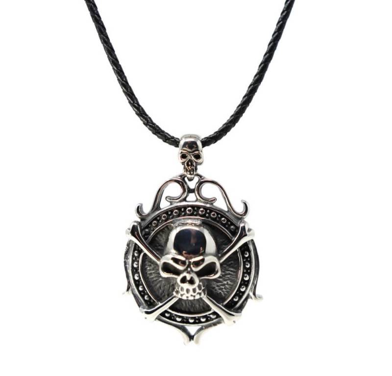 DALMARO Kette mit Anhänger Lederkette Edelstahlkette 316L PIRATEN AMULETT, Herren Halskette Biker / Wikinger Kette - Schmuckbox von DALMARO