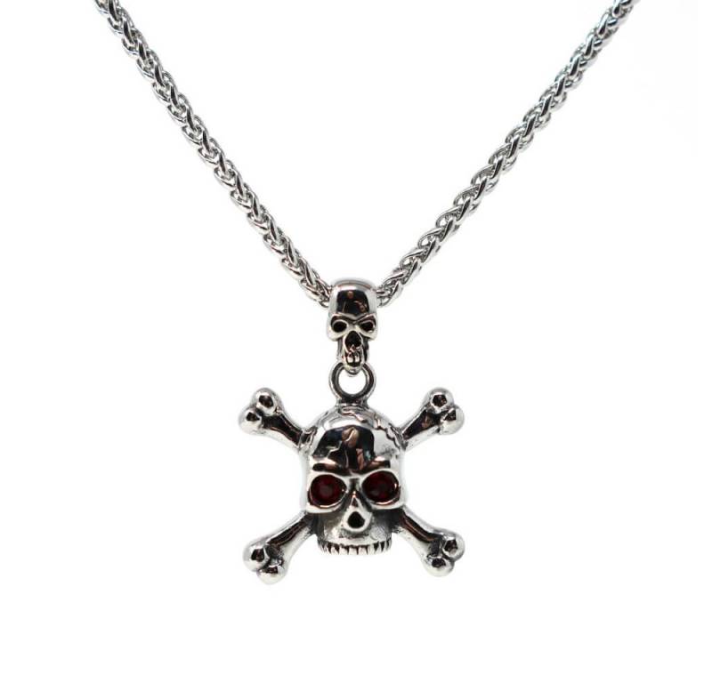 DALMARO Kette mit Anhänger Lederkette Edelstahlkette 316L RED EYE SKULL, Herren Halskette Biker / Wikinger Kette - Schmuckbox von DALMARO
