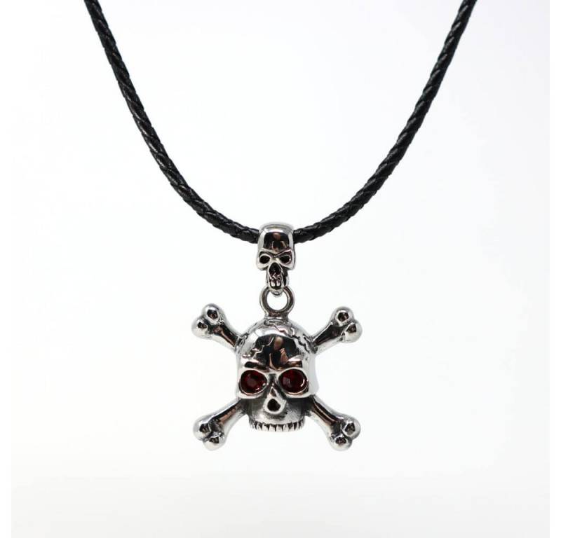 DALMARO Kette mit Anhänger Lederkette Edelstahlkette 316L RED EYE SKULL, Herren Halskette Biker / Wikinger Kette - Schmuckbox von DALMARO