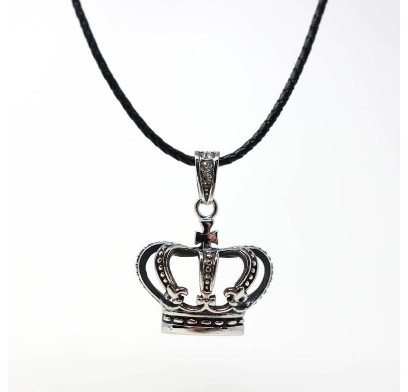 DALMARO Kette mit Anhänger Lederkette Edelstahlkette 316L ROYAL CROWN, Herren Halskette Biker / Wikinger Kette - Schmuckbox von DALMARO