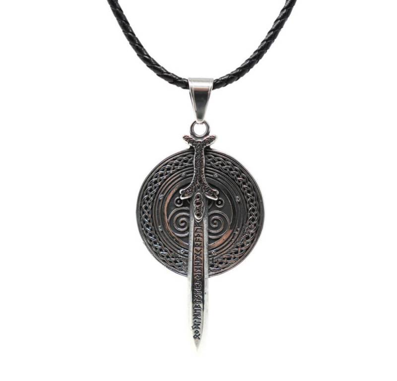 DALMARO Kette mit Anhänger Lederkette Edelstahlkette 316L RUNENSCHWERT, Herren Halskette Biker / Wikinger Kette - Schmuckbox von DALMARO