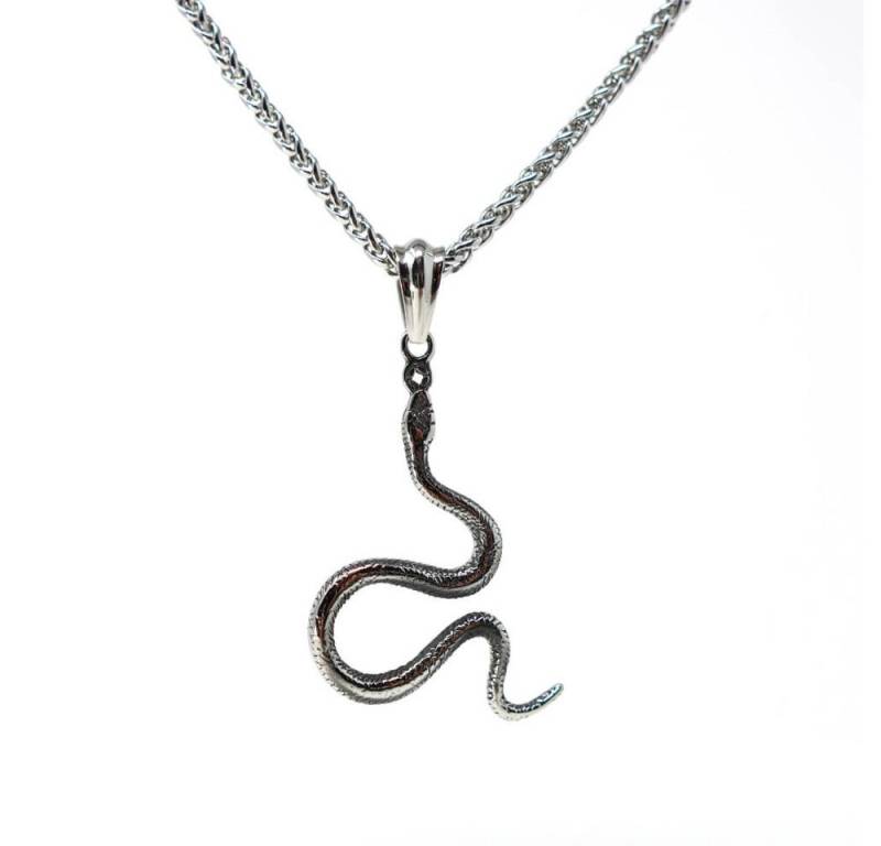 DALMARO Kette mit Anhänger Lederkette Edelstahlkette 316L SCHLANGE, Herren Halskette Biker / Wikinger Kette - Schmuckbox von DALMARO