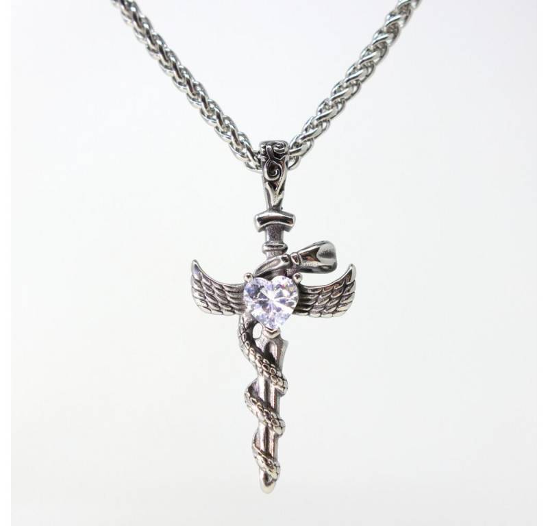 DALMARO Kette mit Anhänger Lederkette Edelstahlkette 316L SCHLANGENKREUZ, Herren Halskette Biker / Wikinger Kette - Schmuckbox von DALMARO