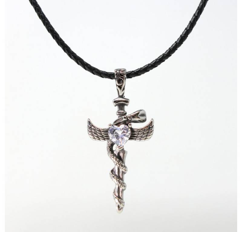 DALMARO Kette mit Anhänger Lederkette Edelstahlkette 316L SCHLANGENKREUZ, Herren Halskette Biker / Wikinger Kette - Schmuckbox von DALMARO