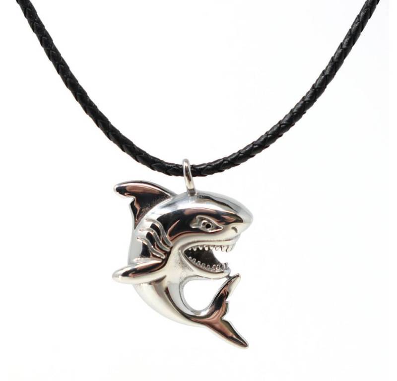 DALMARO Kette mit Anhänger Lederkette Edelstahlkette 316L SHARK, Herren Halskette Biker / Wikinger Kette - Schmuckbox von DALMARO