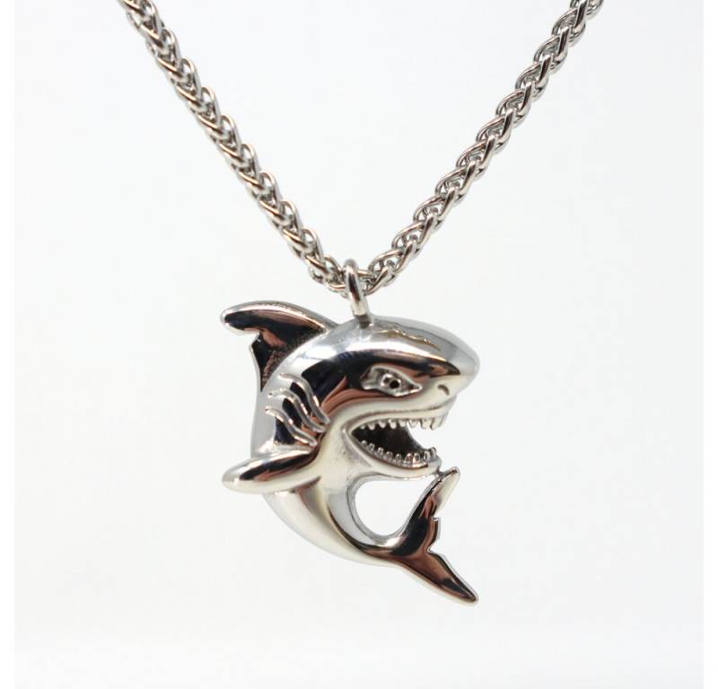 DALMARO Kette mit Anhänger Lederkette Edelstahlkette 316L SHARK, Herren Halskette Biker / Wikinger Kette - Schmuckbox von DALMARO