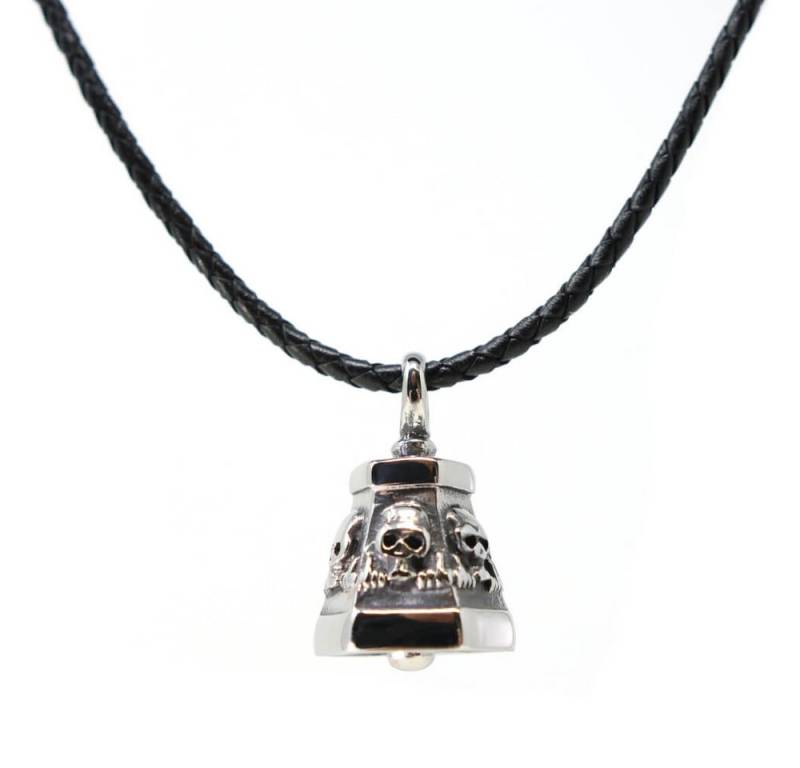 DALMARO Kette mit Anhänger Lederkette Edelstahlkette 316L SKULL GLOCKE, Herren Halskette Biker / Wikinger Kette - Schmuckbox von DALMARO