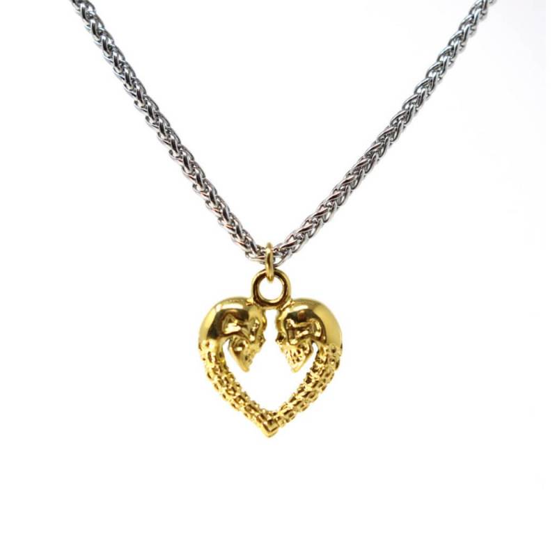 DALMARO Kette mit Anhänger Lederkette Edelstahlkette 316L SKULL HERZ GOLD, Herren Halskette Biker / Wikinger Kette - Schmuckbox von DALMARO