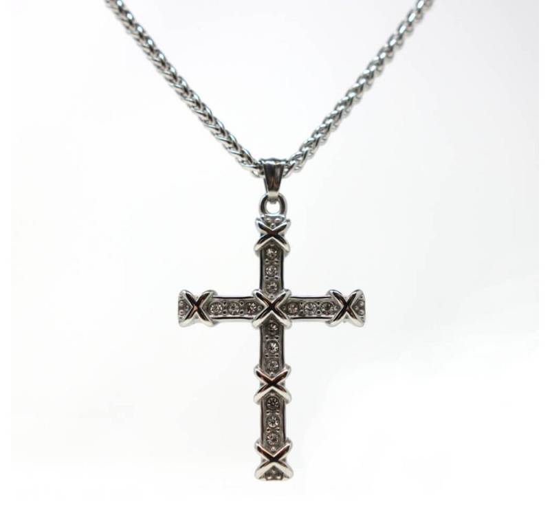 DALMARO Kette mit Anhänger Lederkette Edelstahlkette 316L STEINCHEN KREUZ, Herren Halskette Biker / Wikinger Kette - Schmuckbox von DALMARO