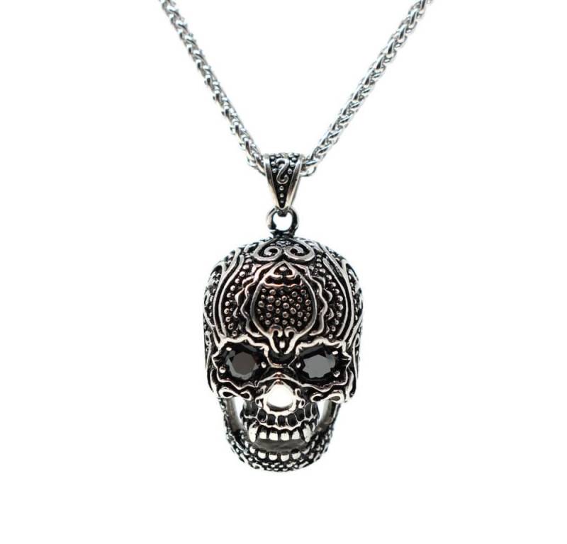 DALMARO Kette mit Anhänger Lederkette Edelstahlkette 316L SUGAR SKULL, Herren Halskette Biker / Wikinger Kette - Schmuckbox von DALMARO