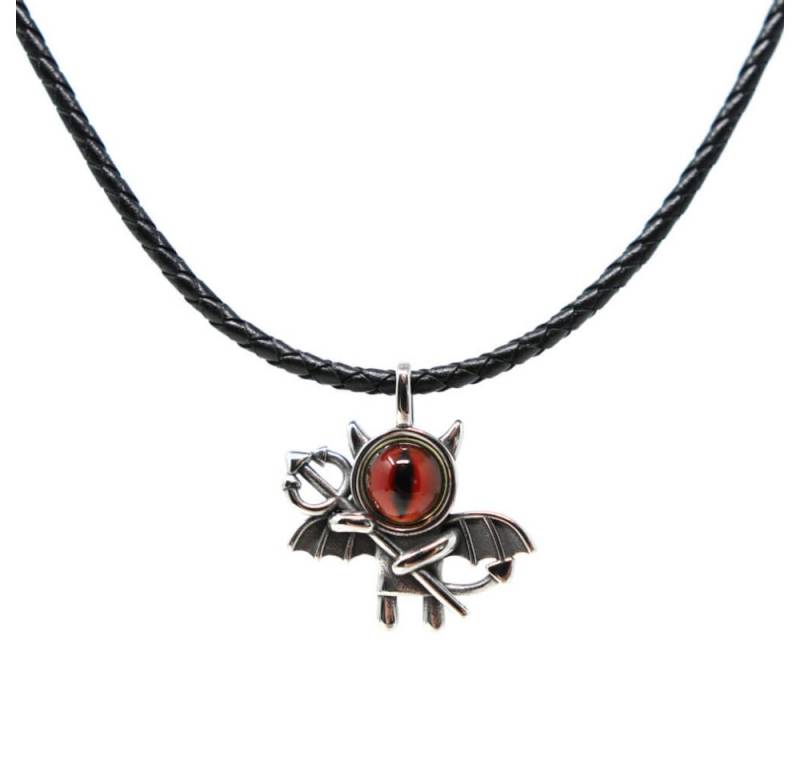 DALMARO Kette mit Anhänger Lederkette Edelstahlkette 316L TEUFELCHEN AUGE, Herren Halskette Biker / Wikinger Kette - Schmuckbox von DALMARO