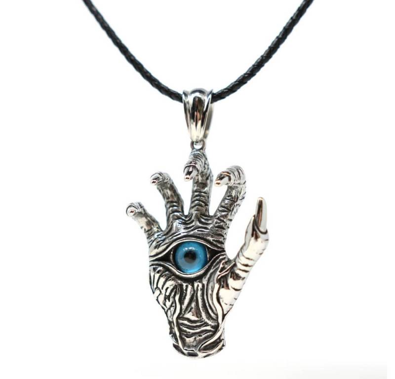 DALMARO Kette mit Anhänger Lederkette Edelstahlkette 316L TOTENHAND AUGE, Herren Halskette Biker / Wikinger Kette - Schmuckbox von DALMARO