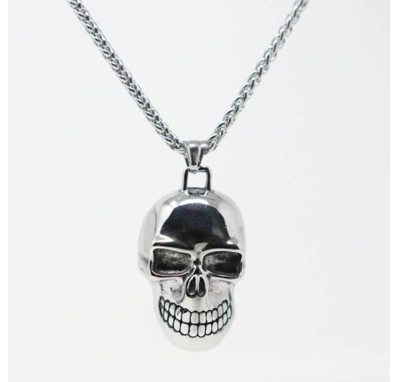 DALMARO Kette mit Anhänger Lederkette Edelstahlkette 316L TOTENKOPF, Herren Halskette Biker / Wikinger Kette - Schmuckbox von DALMARO