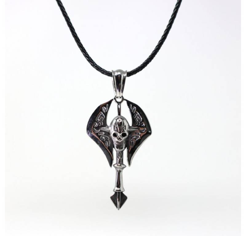 DALMARO Kette mit Anhänger Lederkette Edelstahlkette 316L TOTENKOPF AXT, Herren Halskette Biker / Wikinger Kette - Schmuckbox von DALMARO
