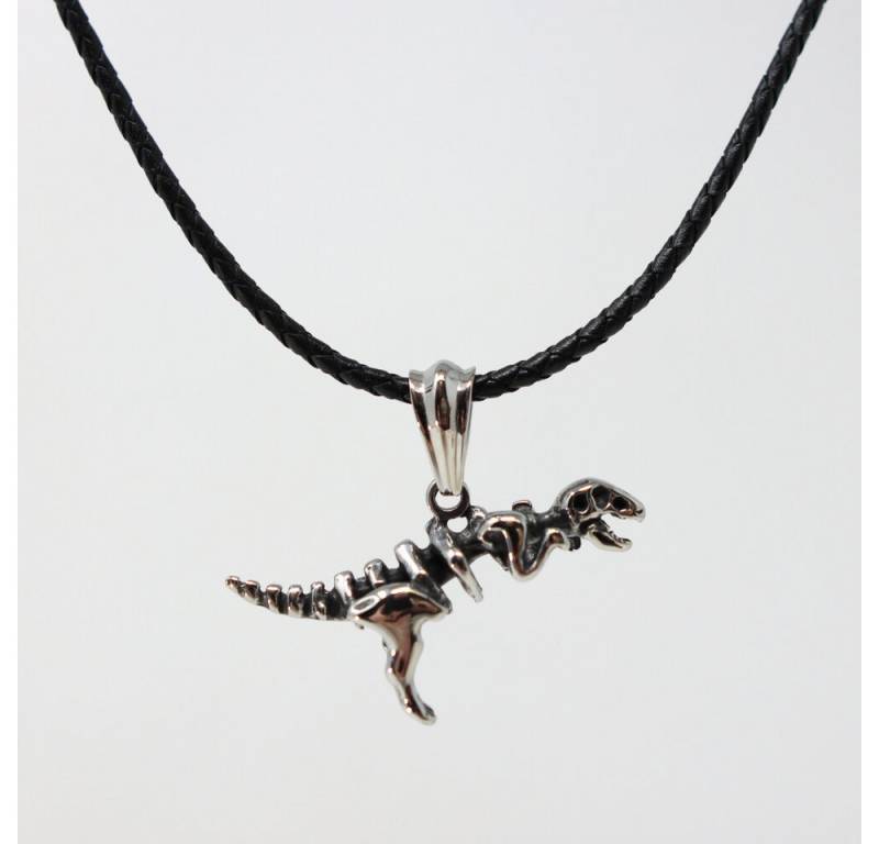 DALMARO Kette mit Anhänger Lederkette Edelstahlkette 316L TREX SKELETON, Herren Halskette Biker / Wikinger Kette - Schmuckbox von DALMARO