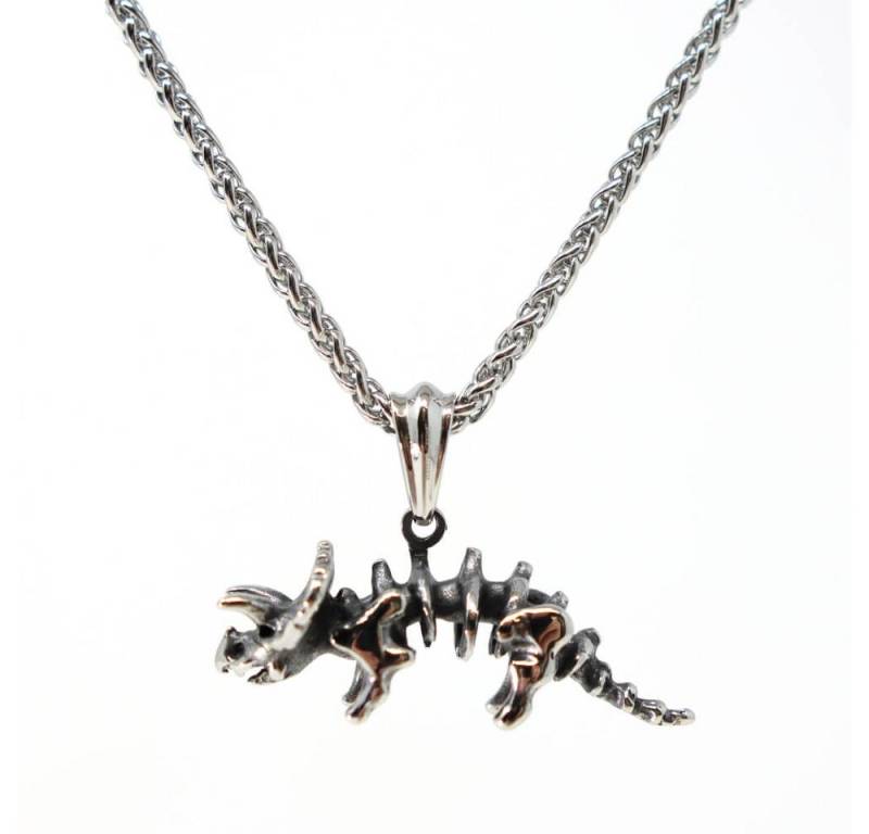 DALMARO Kette mit Anhänger Lederkette Edelstahlkette 316L TRICERATOPS SKELETT, Herren Halskette Biker / Wikinger Kette - Schmuckbox von DALMARO