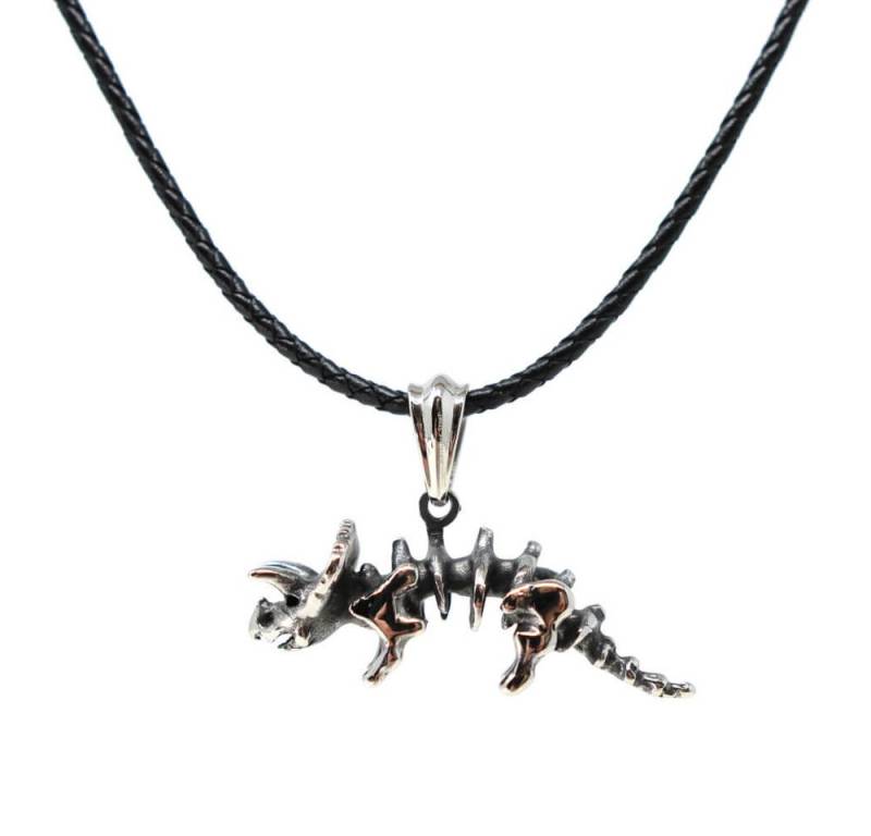 DALMARO Kette mit Anhänger Lederkette Edelstahlkette 316L TRICERATOPS SKELETT, Herren Halskette Biker / Wikinger Kette - Schmuckbox von DALMARO