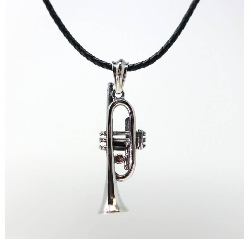 DALMARO Kette mit Anhänger Lederkette Edelstahlkette 316L TROMPETE, Herren Halskette Biker / Wikinger Kette - Schmuckbox von DALMARO