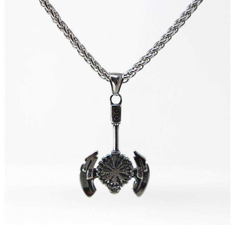 DALMARO Kette mit Anhänger Lederkette Edelstahlkette 316L WIKINGER KOMPAS AXT, Herren Halskette Biker / Wikinger Kette - Schmuckbox von DALMARO