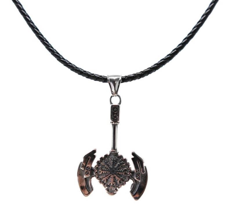 DALMARO Kette mit Anhänger Lederkette Edelstahlkette 316L WIKINGER KOMPAS AXT, Herren Halskette Biker / Wikinger Kette - Schmuckbox von DALMARO