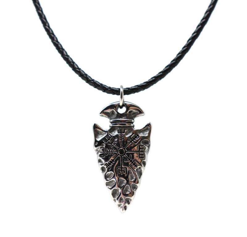 DALMARO Kette mit Anhänger Lederkette Edelstahlkette 316L WIKINGER PFEIL, Herren Halskette Biker / Wikinger Kette - Schmuckbox von DALMARO