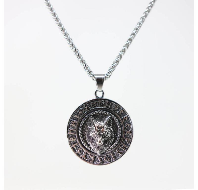 DALMARO Kette mit Anhänger Lederkette Edelstahlkette 316L WIKINGER WOLF, Herren Halskette Biker / Wikinger Kette - Schmuckbox von DALMARO