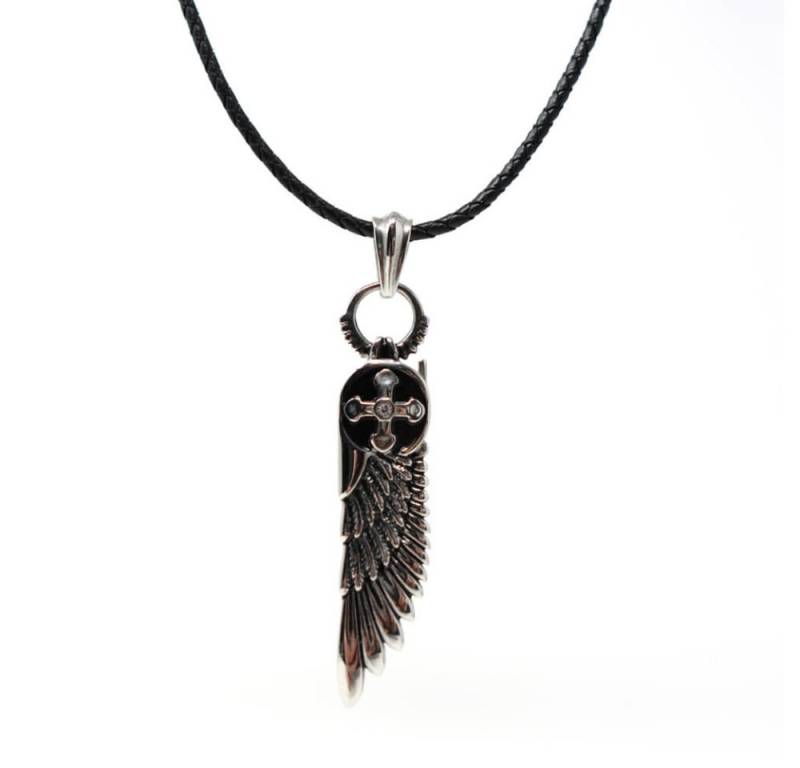 DALMARO Kette mit Anhänger Lederkette Edelstahlkette 316L WING CROSS, Herren Halskette Biker / Wikinger Kette - Schmuckbox von DALMARO