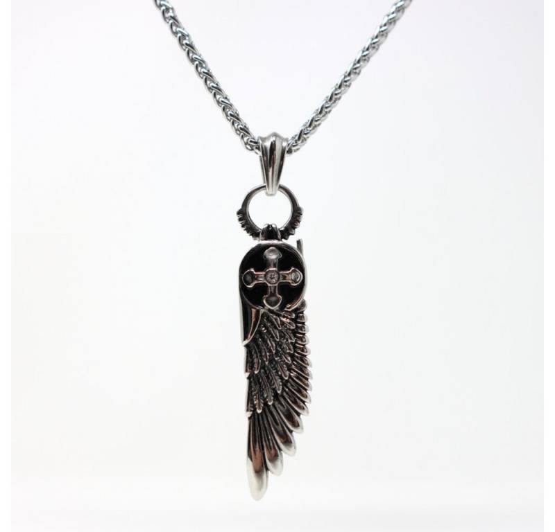 DALMARO Kette mit Anhänger Lederkette Edelstahlkette 316L WING CROSS, Herren Halskette Biker / Wikinger Kette - Schmuckbox von DALMARO