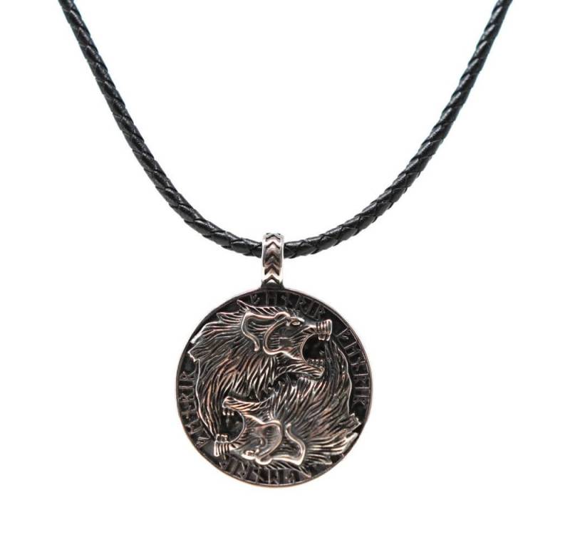 DALMARO Kette mit Anhänger Lederkette Edelstahlkette 316L WOLF AMULETT, Herren Halskette Biker / Wikinger Kette - Schmuckbox von DALMARO