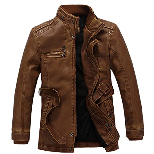 DAMAIJSQ Pu Lederjacken Für Herren - Männer Leder Wildlederjacke Mode Motorrad Lederjacke Männlich Lange Windjacke Jacke Herbst Winter Kunstledermantel,Kaffee,XL von DAMAIJSQ