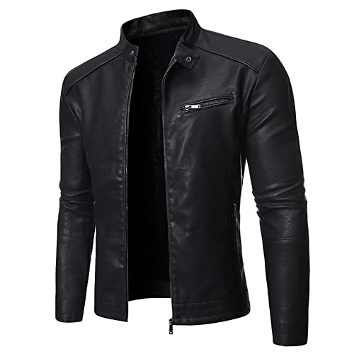 DAMAIJSQ Pu Lederjacken Für Herren - Mode Hochwertige Herren Lederjacke Kunstleder-Einfarbig Revers Slim Zipper Top Herbst wasserdichte Trendkleidung,Schwarz,M von DAMAIJSQ