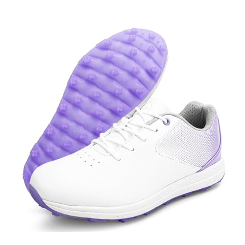 DAMANDO Golfschuhe Für Weibliche Golfsportschuhe Ohne Spikes wasserdichte Anti-Rutsch-Golfer Golftrainer,Lila,36 EU von DAMANDO