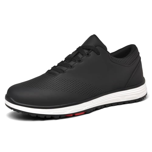 DAMANDO Lässige Golfschuhe Damen Outdoor Mode Leder Golfschuhe Spikeless wasserdichte Golf Sport Turnschuhe Für Damen,Schwarz,42 EU von DAMANDO
