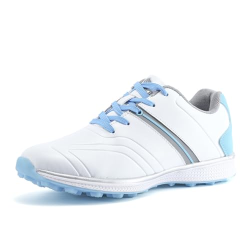 DAMANDO Wasserabweisende Golfschuhe Für Damen Outdoor-Golfschuhe Ohne Spikes Komfort Mode Leder Walking Turnschuhe,Blau,37 EU von DAMANDO