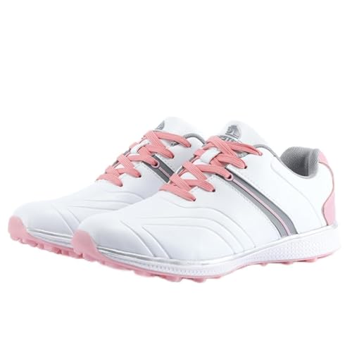 DAMANDO Wasserabweisende Golfschuhe Für Damen Outdoor-Golfschuhe Ohne Spikes Komfort Mode Leder Walking Turnschuhe,Rosa,38 EU von DAMANDO