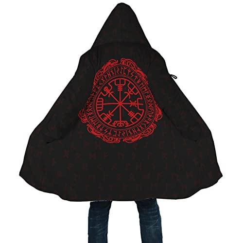 Wikinger Talisman Tattoo Winter Lammfleece Warm Parka Aegishjalmur Tattoo Mittellange lässige Kapuzenjacke Nordic Mythology Outdoor-Rollenspiel-Umhang mit gepolsterter Kapuze ( Color : Vegvisir R03 , von DAMATA