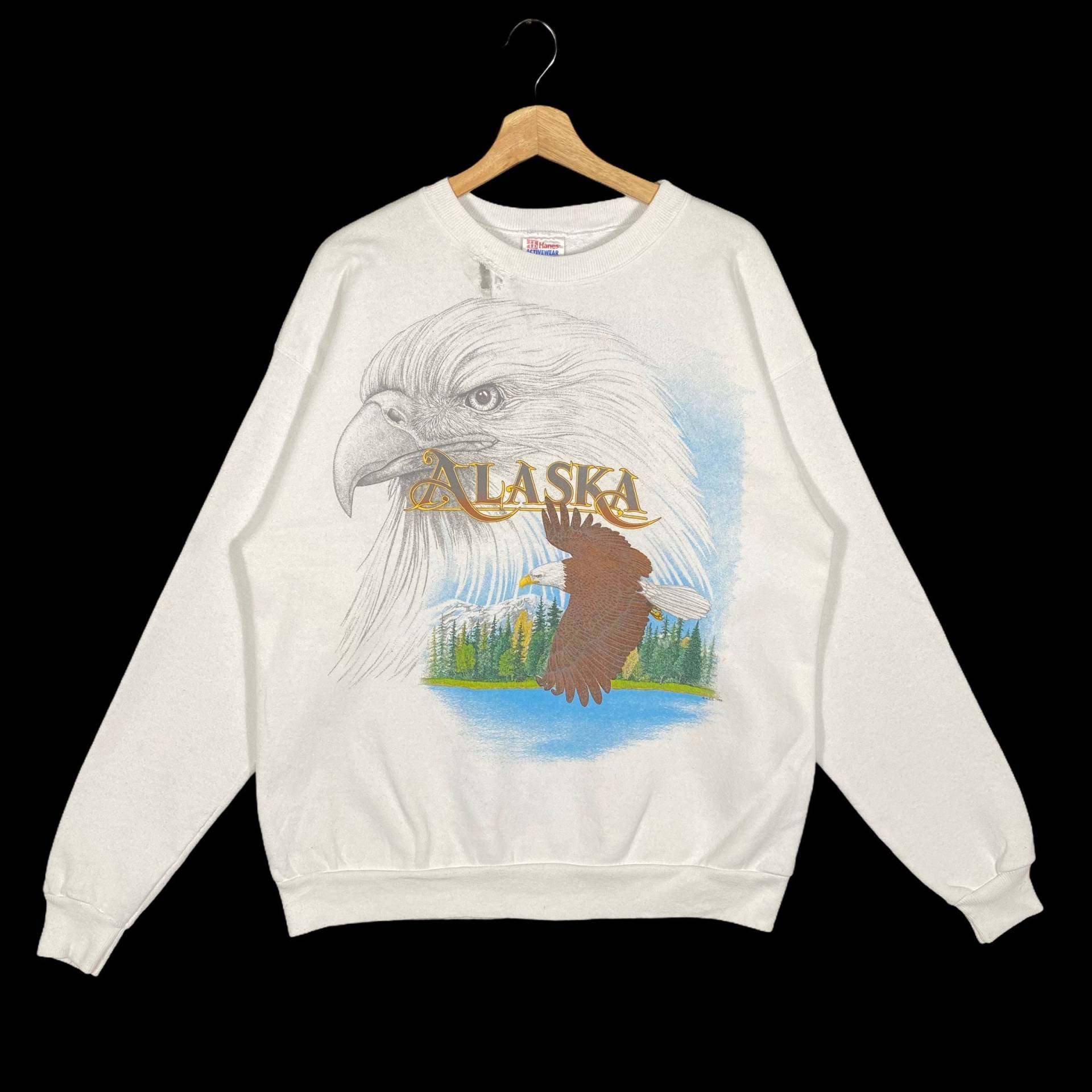 Vintage 90Er Alaska Adler Sweatshirt Xl Size But Fit To L Größe Weiß Farbe von DAMBROWNByDAM