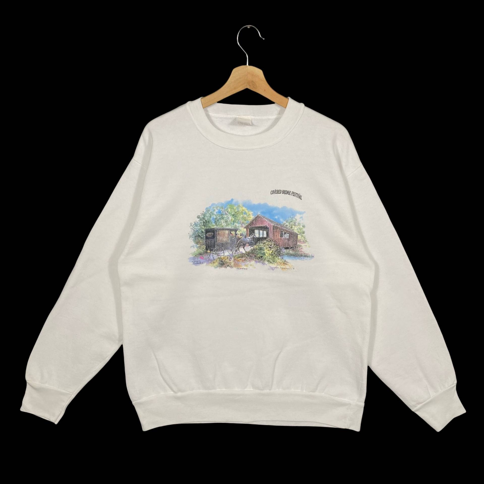 Vintage 90Er Bridge Festival Sweatshirt Xl Size But Fit To L Größe Weiß Farbe von DAMBROWNByDAM