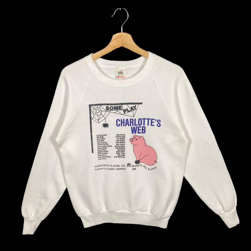 Vintage 90Er Charlottes Web Sweatshirt M Größe Weiß Farbe von DAMBROWNByDAM