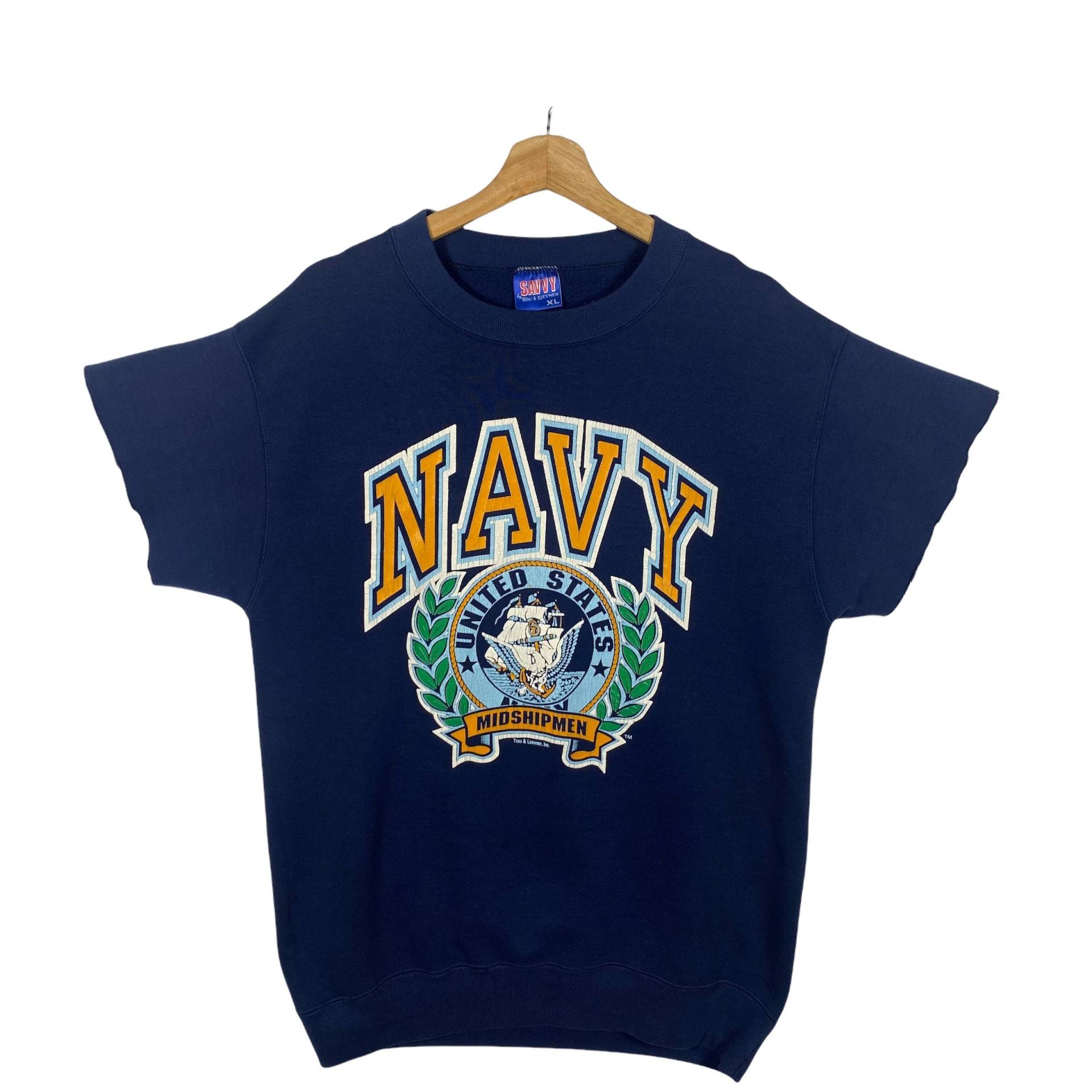 Vintage 90Er Jahre Navy United States Midshipmen Sweatshirt Kurzärmeliges Xl Size But Fit To M Größe Navyblau Farbe von DAMBROWNByDAM