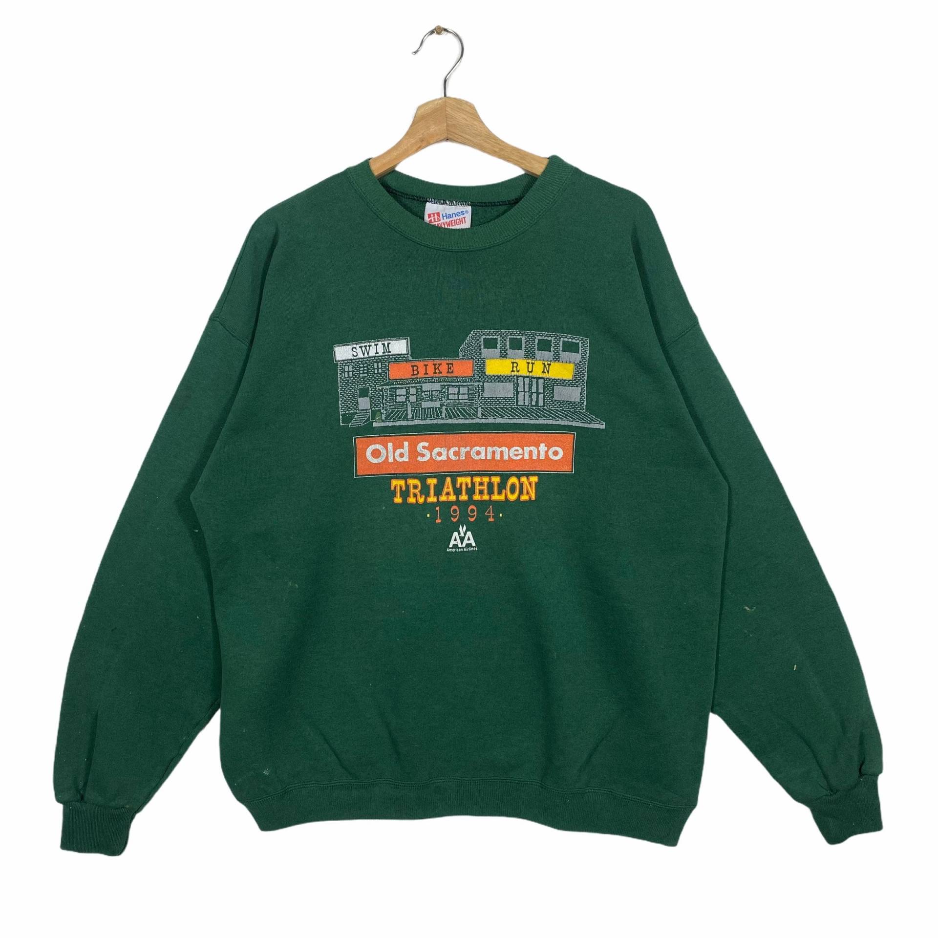 Vintage 90Er Jahre Old Sacramento Triathlon Sweatshirt 1994 Swim Bike Run Grün Farbe Crewneck Größe L von DAMBROWNByDAM