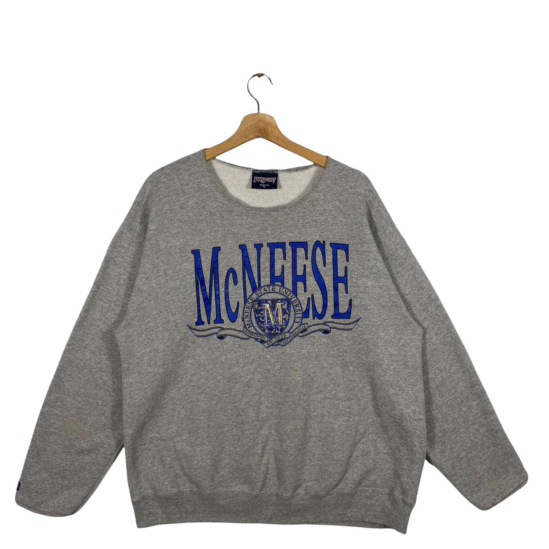 Vintage 90Er Mcneese State University Sweatshirt L Gr. Grau von DAMBROWNByDAM