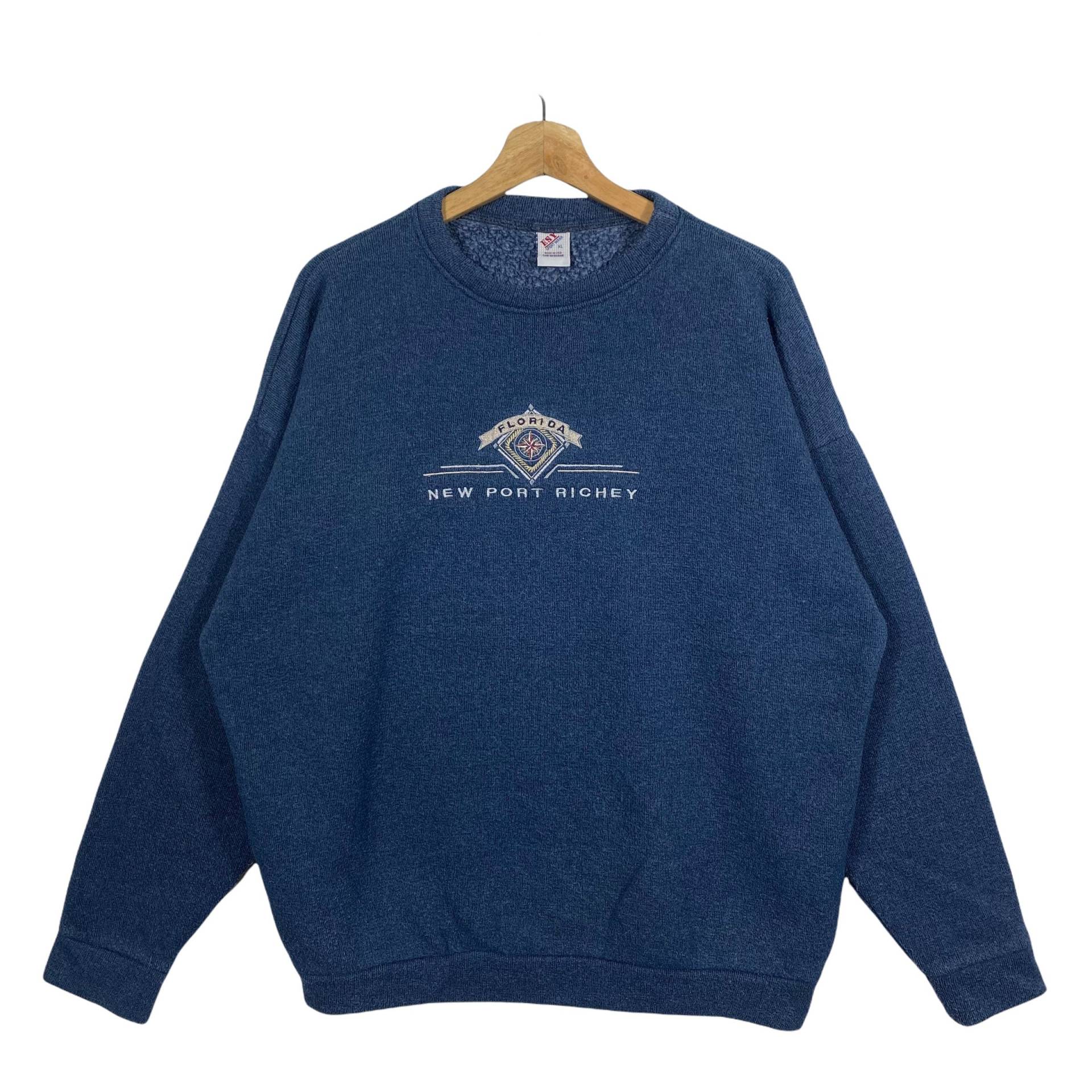 Vintage 90Er New Port Richer Florida Sweatshirt Xl Größe Marineblau Farbe von DAMBROWNByDAM