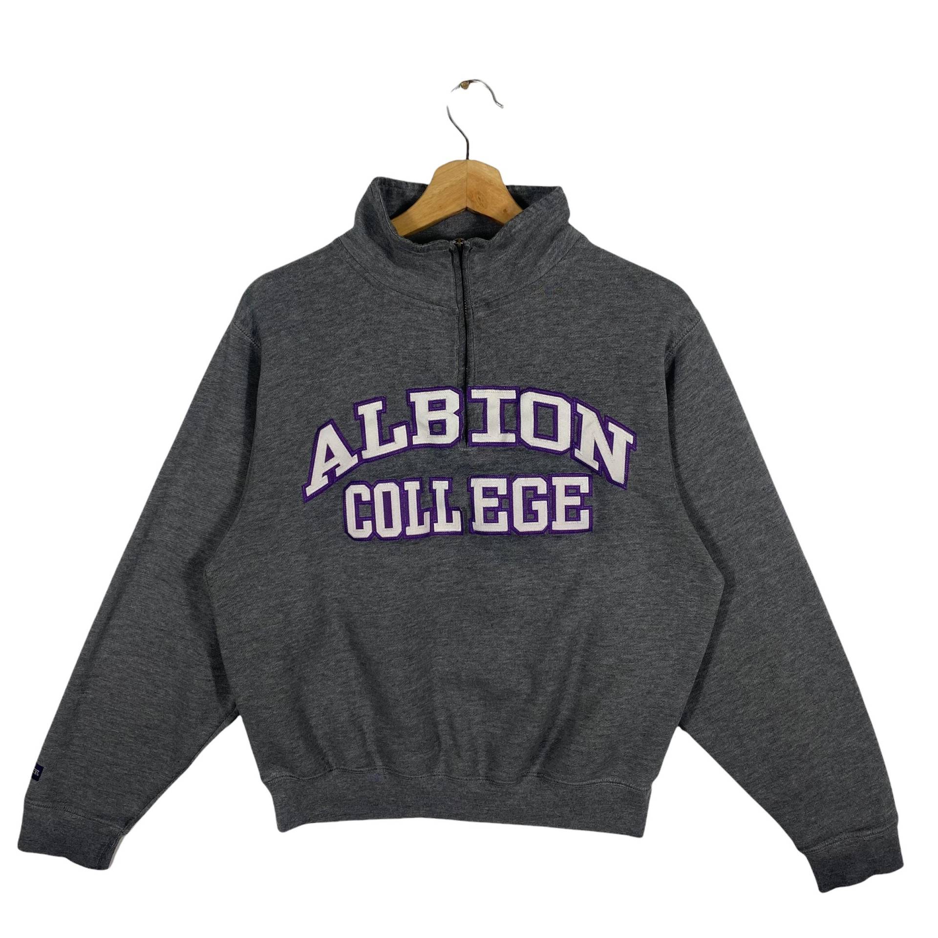 Vintage Albion College Half Zip Sweatshirt S Größe Grau von DAMBROWNByDAM