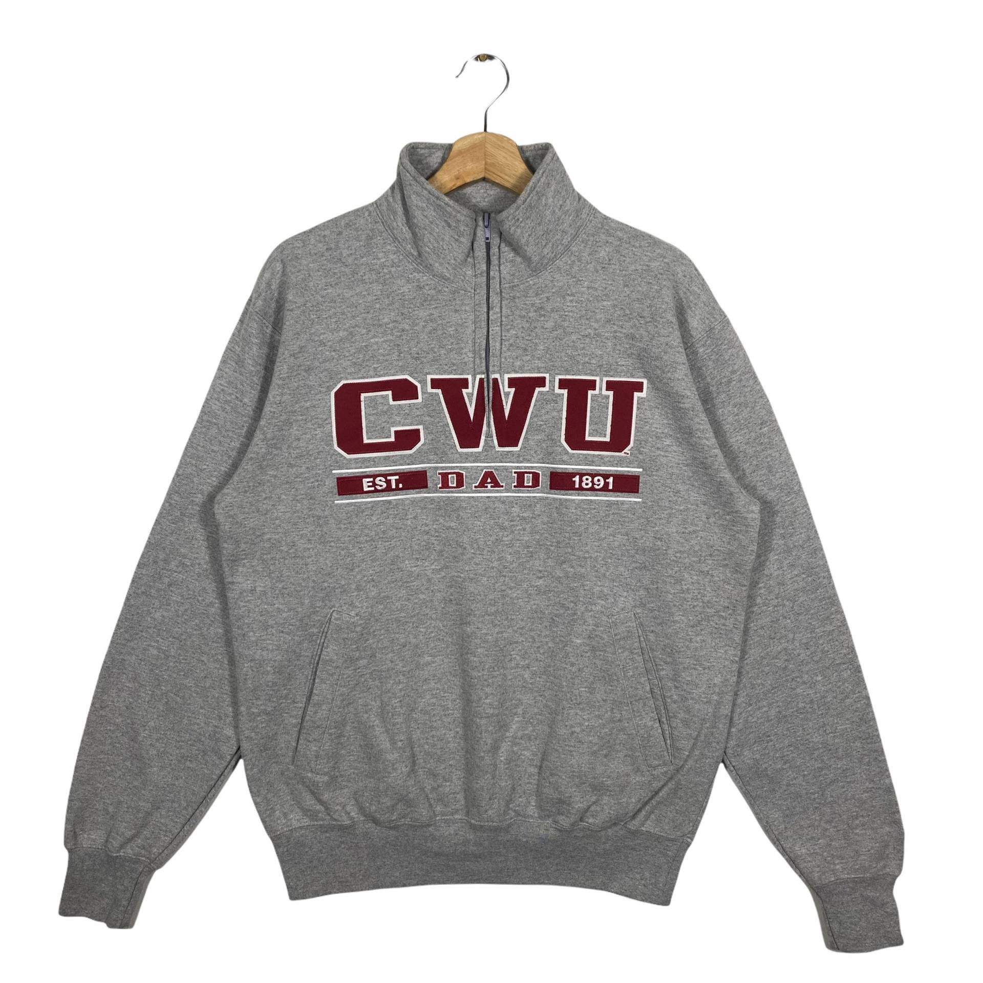 Vintage Central Washington University Half Zip Sweatshirt M Größe Grau von DAMBROWNByDAM