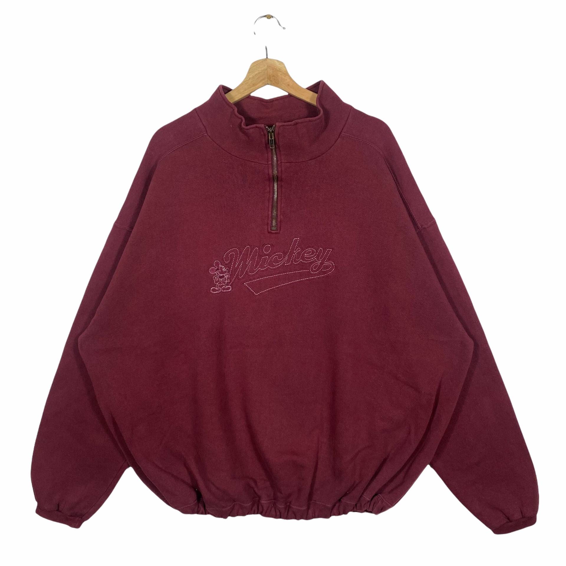 Vintage Mikey Maus Sweatshirt Half Zip Xxl Größe Maroon Farbe von DAMBROWNByDAM