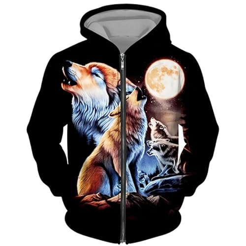 DAMEGA Männer Tier Wolf 3D gedruckt Hoodie Casual Reißverschluss Sweatshirt Pullover Langarm Sweatshirts Jacke von DAMEGA