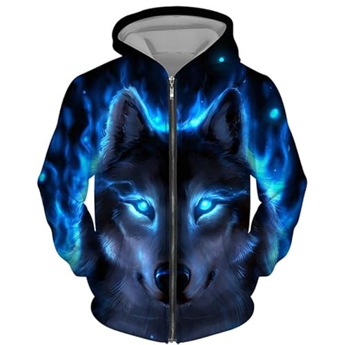 DAMEGA Männer Tier Wolf 3D gedruckt Hoodie Casual Reißverschluss Sweatshirt Pullover Langarm Sweatshirts Jacke von DAMEGA