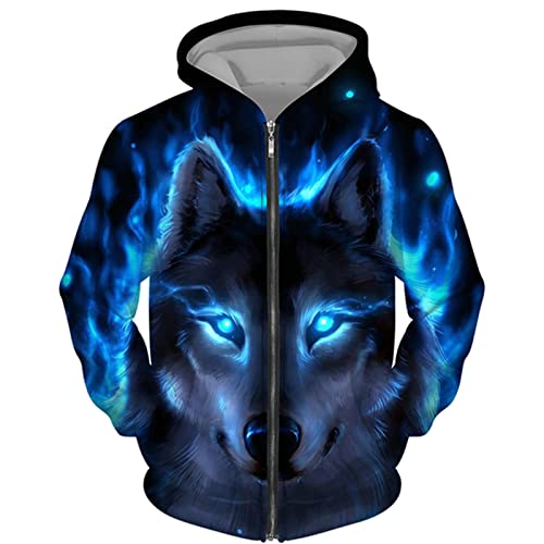 DAMEGA Männer Tier Wolf 3D gedruckt Hoodie Casual Reißverschluss Sweatshirt Pullover Langarm Sweatshirts Jacke von DAMEGA